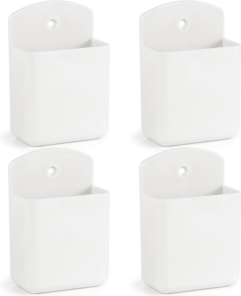SIBRANT 4 Pcs Remote Control Holde Wall Mount, TV Controller Holder, Self Adhesive Remote Holder, Wall Pen Holder Storage Accessories for Home Office School (White) - Image 1